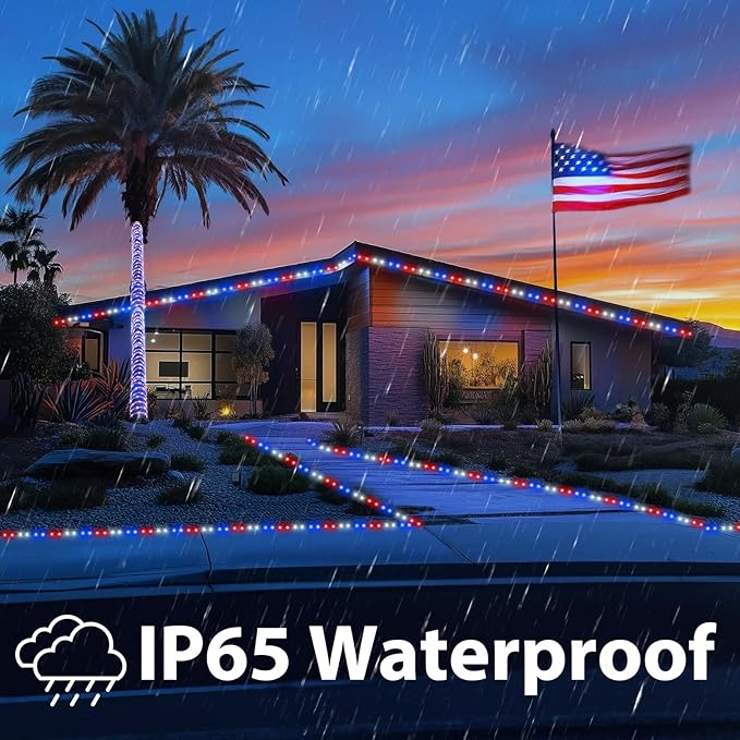 100ft LED Rope Lights Outdoor, 720 LED Connectable & Flexible Tube Lights with 8 Modes, Waterproof LED Rope Lighting for Independence Flag Day, Memorial Day, Outdoor,Indoor Decor (Red & White & Blue)-BloomoryGarden