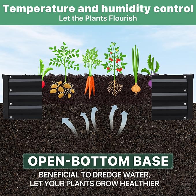 12×4×1ft Galvanized Metal Raised Garden Bed, Metal Planter Kit Box Outdoor for Deep-Rooted Vegetables, Flowers, Green and Herbs-BloomoryGarden
