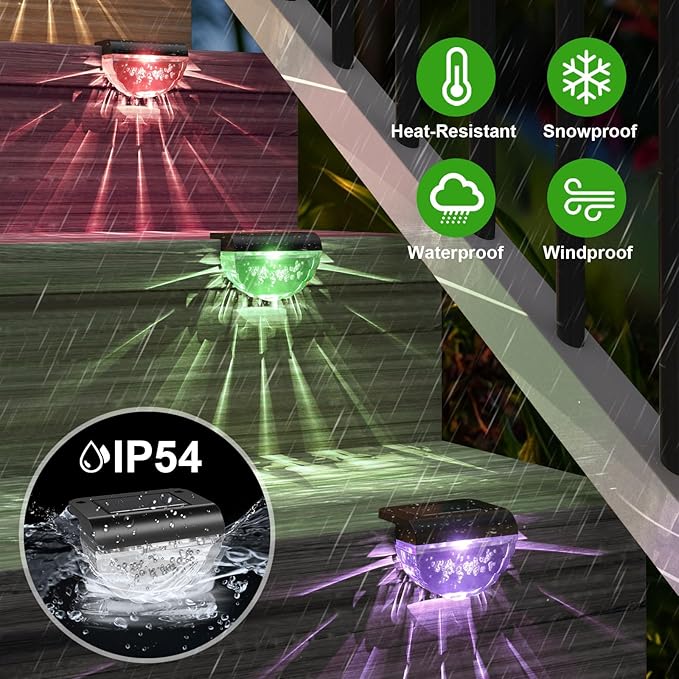 16 Pack Solar Deck Lights Outdoor, Solar Step Lights Waterproof for Outside, Yard, Patio, Garden, Pool, Railing, Stairs, Fence (Color Changing)-BloomoryGarden