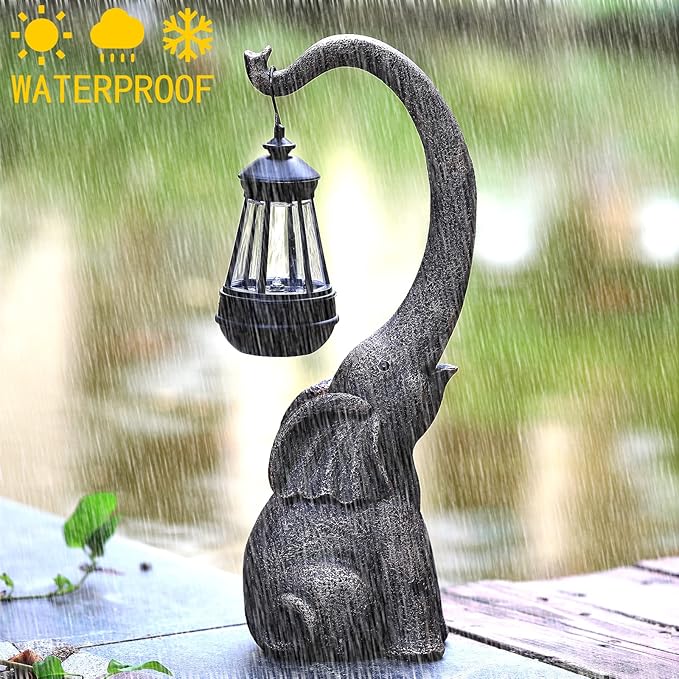 15" Outdoor Sculpture Figurine Statue Elephant Decorations Solar Garden Statues for Patio Home Yard Decor Good Luck Garden Elephant Birthday Gifts for Woman, Mom Family-BloomoryGarden