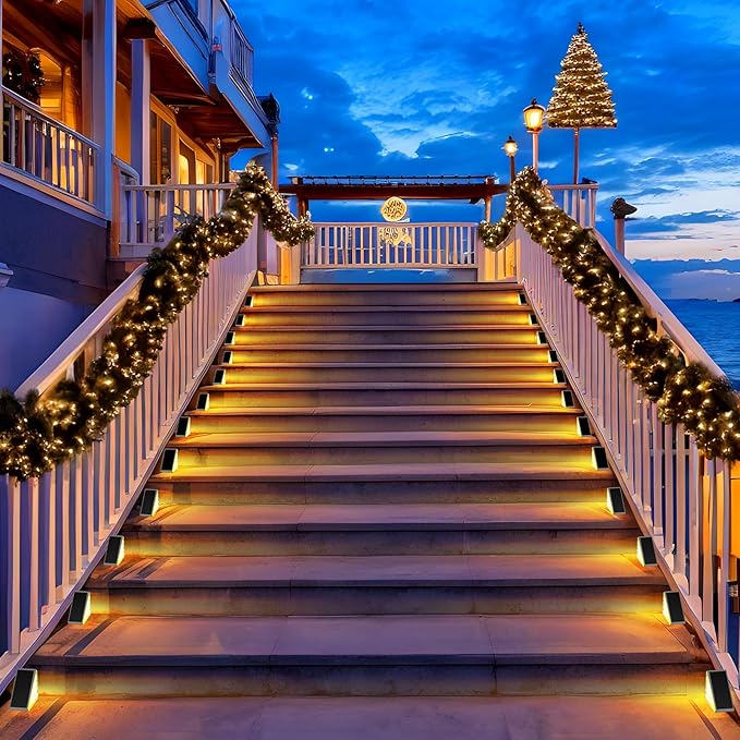 12 Pack Solar Stair Lights Outdoor Stair Lights with Waterproof IP67 LED Solar Light for Outside Light Decor for Stair, Deck, Front Step, Front Porch, Patio, Garden and Backyard-BloomoryGarden