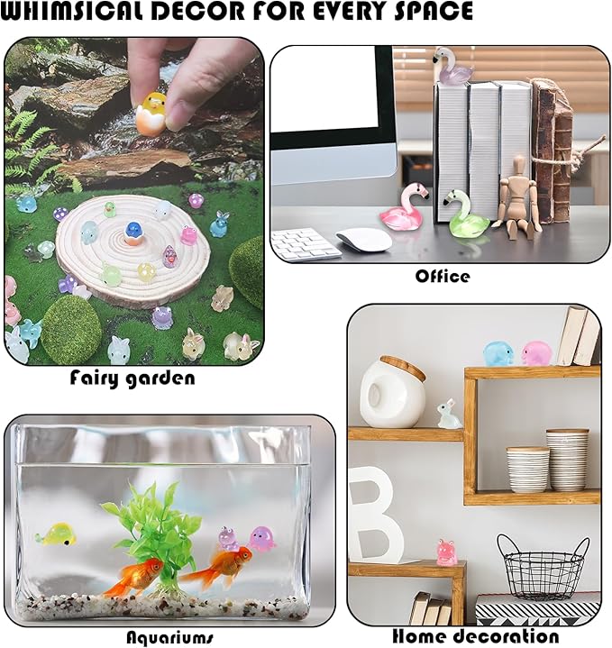 150pcs Mini Resin Animals Figures to Hide Luminous Tiny Animals Ducks Dinosaurs Flamingos Miniature Figurines Glow in the Dark for Fairy Garden Dollhouse Landscape Aquarium Potted Party Favor Decor-BloomoryGarden