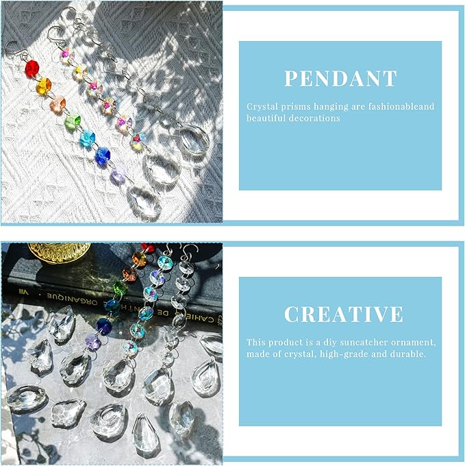 12Pcs Clear Crystal Suncatchers Prisms DIY Kit,Glass Suncatchers Hanging Crystals Ornament,Sun Catcher with Glass Beads,Prisms Rainbow Pendant for Window Home Office Garden Decoration-BloomoryGarden