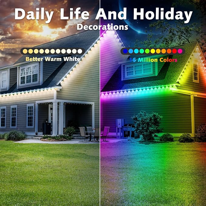 100FT Permanent Outdoor RGB Lights,Waterproof Smart LED Eaves Lights with App/Remote Control,for Christmas and All Holiday Decor,Daily and Accent Lighting,House Roof and Garden Lighting-BloomoryGarden