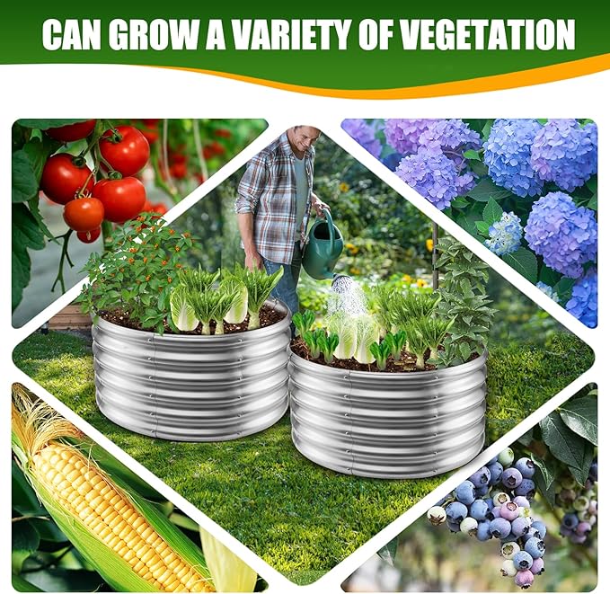 17" Tall Elevated Round Metal Rised Garden Bed- 2.7'x2.7' in Size and 0.8MM Thick Durable Planter Box for Vegetables Flowers Succulent at Patio/Garden Outdoor (Silver, 2.7FT Diameter)-BloomoryGarden