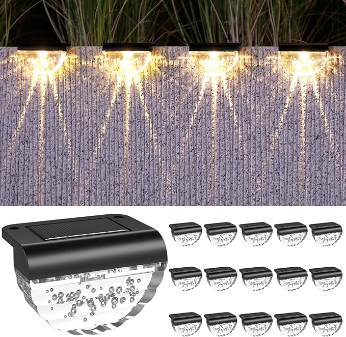 16 Pack Solar Deck Lights Outdoor, Solar Step Lights Waterproof for Outside, Yard, Patio, Garden, Pool, Railing, Stairs, Fence (Warm White)-BloomoryGarden