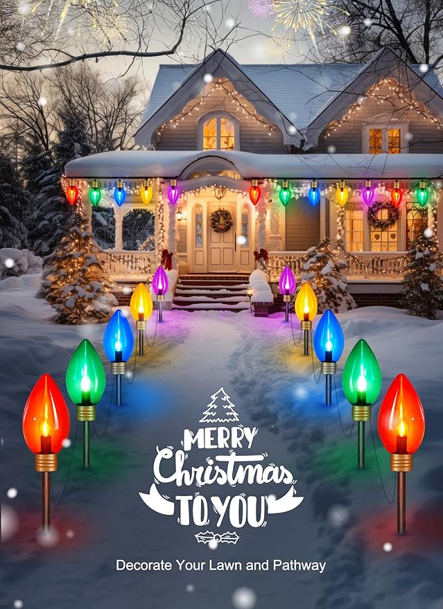 11Feet 5 LED Super Jumbo Christmas String Lights or Pathway Marker Lights, Outdoor Xmas Decorations- Jumbo C9 Hanging Lights Waterproof Lawn Dec for Holiday Home Tree Roof Yard Garden, Multicolor-BloomoryGarden