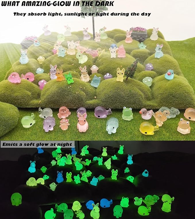 150pcs Mini Resin Animals Figures to Hide Luminous Tiny Animals Ducks Dinosaurs Flamingos Miniature Figurines Glow in the Dark for Fairy Garden Dollhouse Landscape Aquarium Potted Party Favor Decor-BloomoryGarden