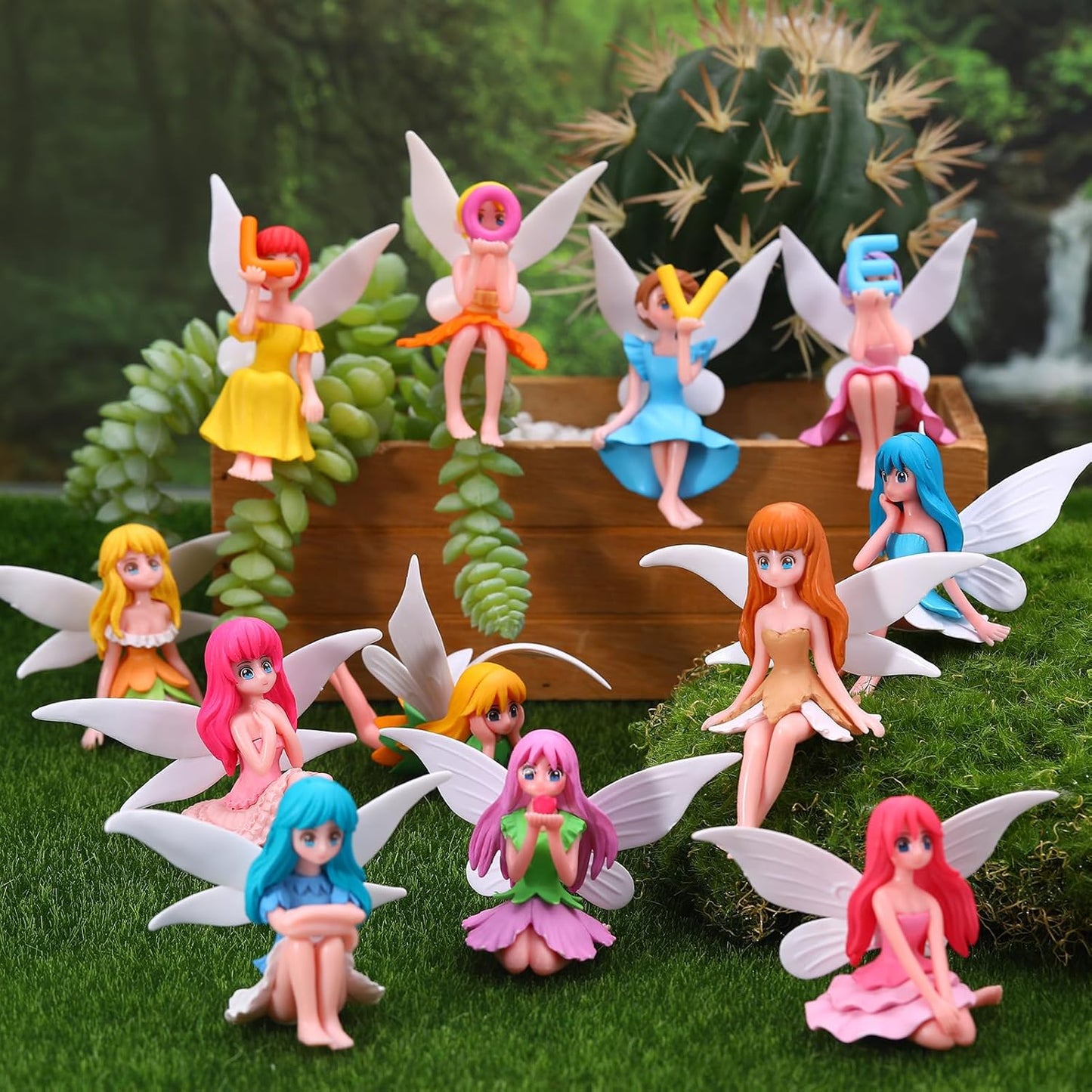 12 Pcs Miniature Fairy Figurines, Hand-Painted Small Flower Fairies with Wings for Garden Decor, Cake Topper & Landscapes-BloomoryGarden