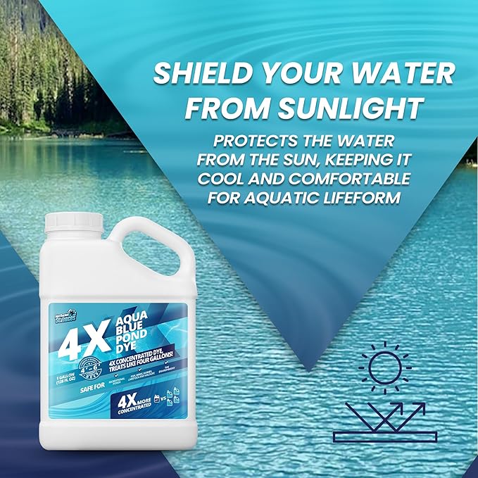 1 Gallon Aqua Blue Pond Dye 4X Concentrate, Lake & Pond Dye Blue for Aqua Colored Water, Ideal Lake Colorant, Aquashade Colorant That Protects Against Sunlight - Ideal for Fish and Wildlife-BloomoryGarden