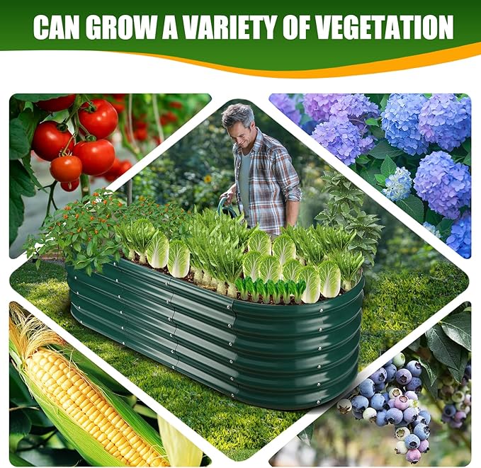 17" Tall Elevated Oval Metal Raised Garden Bed - 5ft x 2ft in Size and 0.8MM Thick Durable Planter Bed/Box for Vegetables Flowers Succulent at Patio/Garden Outdoor (Dark Green, 5X2X1.4 FT)-BloomoryGarden