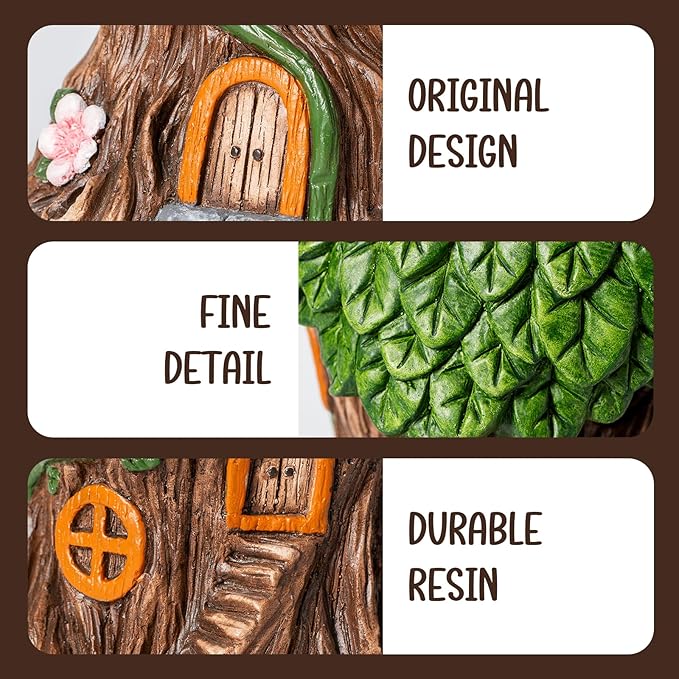 13''H Fairy House Statue Outdoor Statues Garden Resin Stool Over-Sized Sculpture Forest Pedestal Spring Decor for Home Courtyard Lawn Patio Summer Ornament Indoor Stool-BloomoryGarden