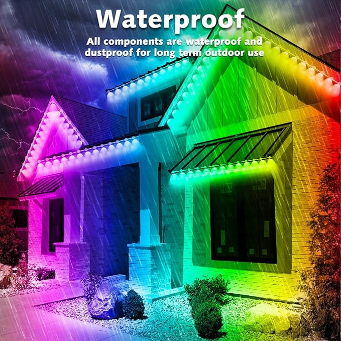 100FT Permanent Outdoor RGB Lights,Waterproof Smart LED Eaves Lights with App/Remote Control,for Christmas and All Holiday Decor,Daily and Accent Lighting,House Roof and Garden Lighting-BloomoryGarden