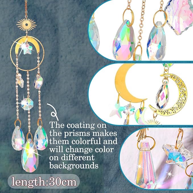 Maitys 10 Pcs 6 Pcs Crystal Suncatcher Sun Catchers Indoor Window Hanging Sun Catchers with Light Catcher with Prisms and Agate Slices for Indoor Outdoor Home Garden Wedding Decor (Stylish)-BloomoryGarden