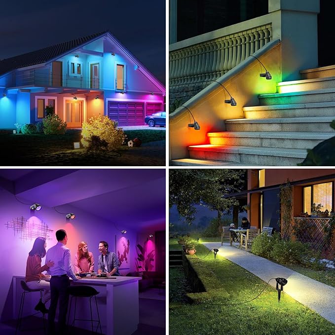 1500LM LED High Brightness Outdoor Landscape Lighting 15W RGBCW Color Changing Landscape Lights Remote Control Spot-Lights with Plug in IP66 Waterproof Flood Light for Garden - 4 Pack-BloomoryGarden