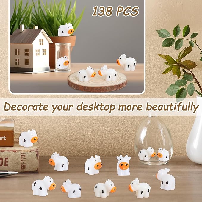 138 Pcs Mini Resin Cows Bulk Animals for Hiding Small Plastic Cows Statues Little Perfect for Forest Figures and More Adorable Landscape Fairy Outdoor Moss Garden DIY Ornament-BloomoryGarden