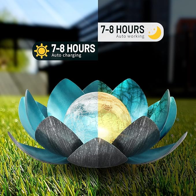 Lotus Solar Lights Outdoor,Solar LED Powered Garden Light Waterproof for Decor Tabletop Ground Yard Patio Walkway Landscape,Metal Glass LED Lotus Flower Lights-BloomoryGarden