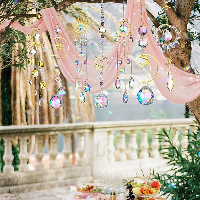 Maitys 7 Pcs Crystal Suncatcher for Window Hanging Sun Catchers with Crystal and Agate Crystal Prisms Decor for Indoor Outdoor Home Party Wedding Decor Hanging Crystals for Decoration (Exquisite)-BloomoryGarden