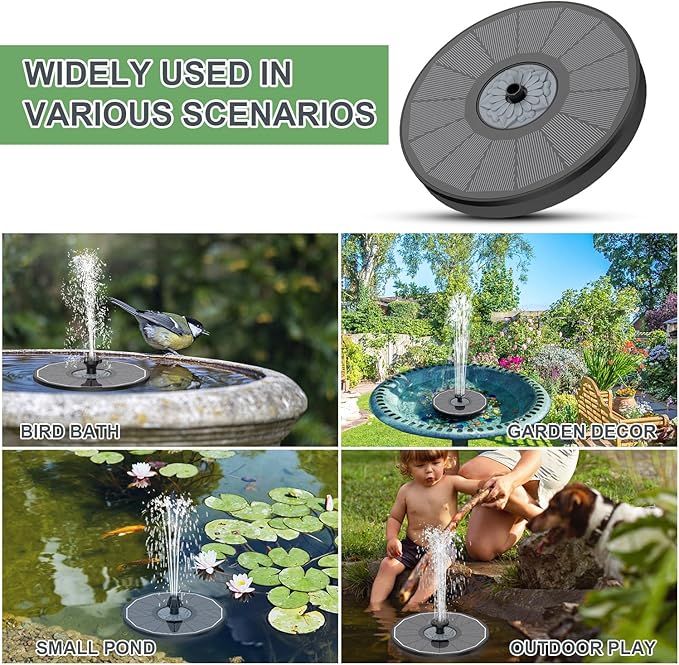 Solar Fountain Upgraded High Efficiency Glass Solar Panel, Solar Bird Bath Fountains with Flower No Battery,Solar Water Pump Fountain for Bird Bath Garden Small Ponds Outdoor Décor(Black)-BloomoryGarden