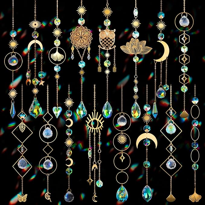 16 pcs Crystal Suncatcher, Colorful Suncatchers Sun Catchers Indoor Window Hanging Ornaments for Home Garden Ceiling Christmas Party Wedding Indoor Outdoor Decoration Prism Rainbow Maker-BloomoryGarden