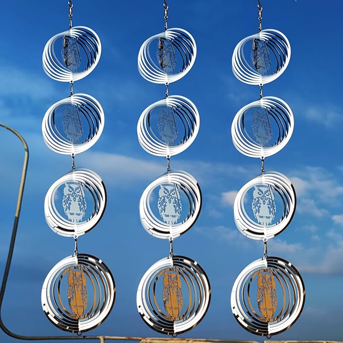 12 Discs Owl Bird Scare Discs Set-Highly Reflective Double-Sided Bird Reflectors,Extra Sparkly Owl Wind Spinner Outdoor Garden Decor, Bird Devices Deterrent to Scare Birds Away from Yard Patio Farm-BloomoryGarden