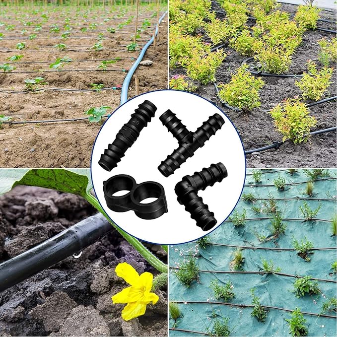 Maitys Irrigation Fittings Kit for Tubing 32 Piece Set, 8 Tees, 8 Couplings, 8 Elbows and 8 End Cap Plugs Barbed Connectors for Drip Sprinkler Systems, Garden, Patio, Lawn or Flower Bed (1/2 Inch)-BloomoryGarden