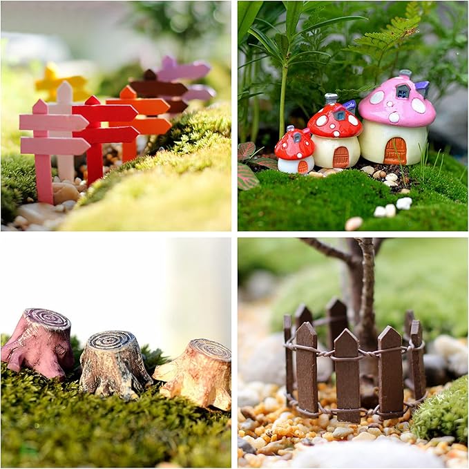 132pcs Fairy Garden Accessories Kit Miniature Animals,Tree,Fence,House Figurines Ornament Statue Craft for DIY Garden Micro Landscape Bonsai Dollhouse Decoration-BloomoryGarden