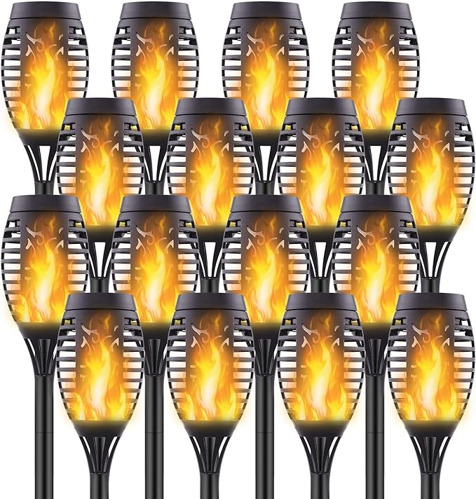 16 Pack Upgraded Solar Lights Outdoor, Mini Solar Torch Lights with Flickering Flames, Waterproof Landscape Decoration Dancing Flame Lights for Garden Pathway Yard, Auto On/Off Dusk to Dawn-BloomoryGarden
