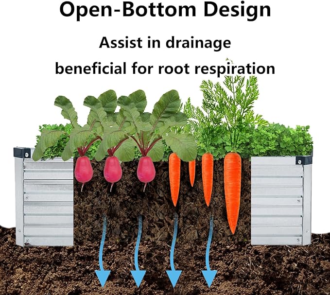12x2x1.5FT Galvanized Raised Garden Beds Kit Large Outdoor Metal Gardening Planter Box for Vegetable Elevated Flower Herbs, Silver-BloomoryGarden