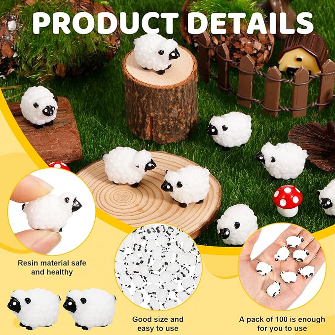 100Pcs Mini White Sheep Miniature Resin Sheep Figurines Cute Little Figurines Fairy Outdoor Moss Ornaments Landscape Figurines Garden DIY Ornament Accessories for Indoor Outdoor-BloomoryGarden