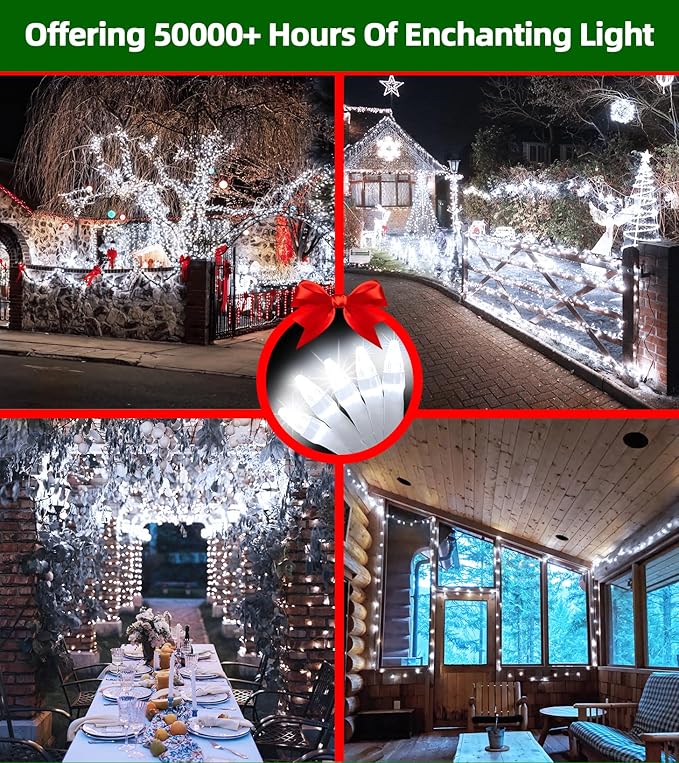 1500 LED Chrstmas String Lights, 492FT Super Long Christmas Lights with 8 Modes, Christmas Tree Lights with Timer Memory for Indoor Outdoor Tree Fence Garden Xmas Wedding Party Decor Cool White-BloomoryGarden