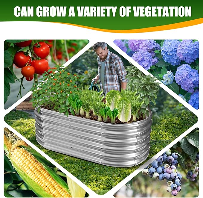 17" Tall Elevated Oval Metal Raised Garden Bed - 4ft x 2ft in Size and 0.8MM Thick Durable Planter Bed/Box for Vegetables Flowers Succulent at Patio/Garden Outdoor (Silver, 4X2X1.4 FT)-BloomoryGarden