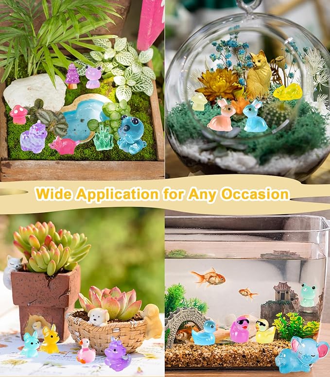 120 Pack Various Luminous Mini Resin Animals, Mini Ducks Dinosaurs Tiny Frogs Pandas Small Mushroom Miniature Figurines Glow in The Dark for DIY Garden Micro Landscape Aquarium Potted Decor-BloomoryGarden