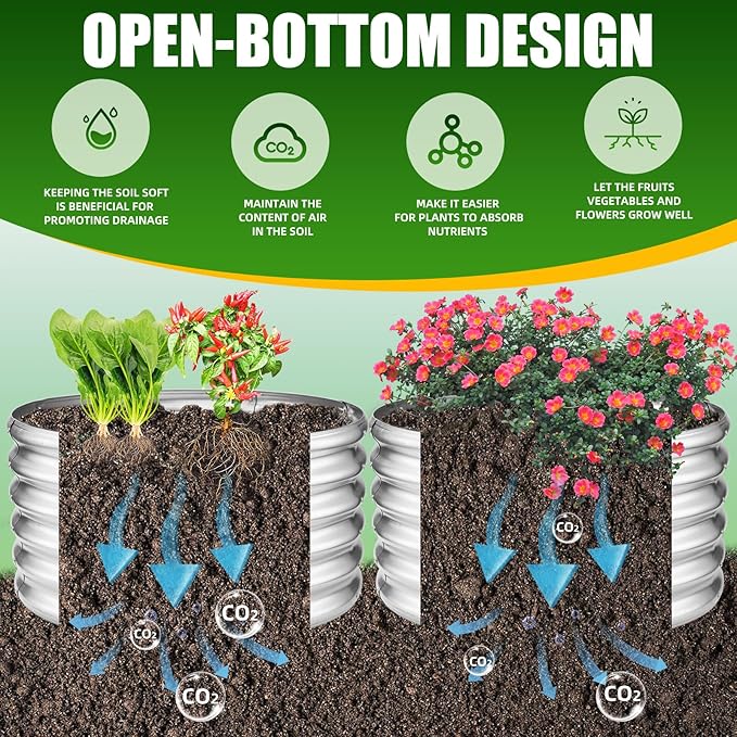 17" Tall Elevated Round Metal Rised Garden Bed- 2.7'x2.7' in Size and 0.8MM Thick Durable Planter Box for Vegetables Flowers Succulent at Patio/Garden Outdoor (Silver, 2.7FT Diameter)-BloomoryGarden