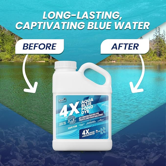 1 Gallon Aqua Blue Pond Dye 4X Concentrate, Lake & Pond Dye Blue for Aqua Colored Water, Ideal Lake Colorant, Aquashade Colorant That Protects Against Sunlight - Ideal for Fish and Wildlife-BloomoryGarden