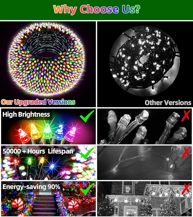 1500 LED 492FT Christmas Lights Outdoors, Green Wire LED String Lights with Timer Memory, Christmas Tree Lights for Indoor Outdoor Christmas Decorations Party Xmas Wedding Garden Patio (Multicolor)-BloomoryGarden