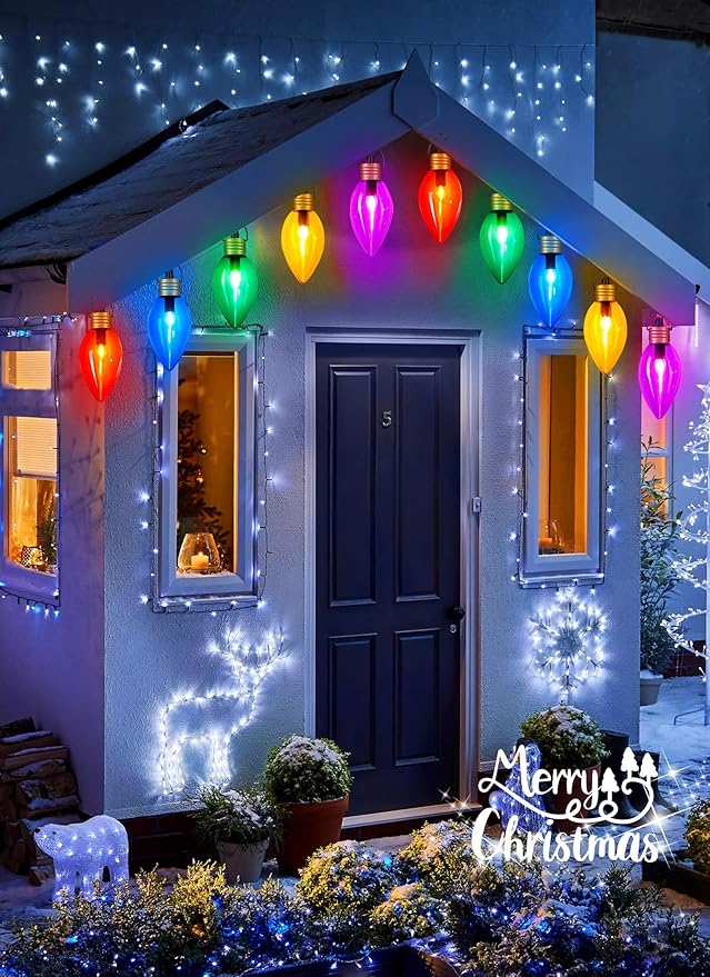 11Feet 5 LED Super Jumbo Christmas String Lights or Pathway Marker Lights, Outdoor Xmas Decorations- Jumbo C9 Hanging Lights Waterproof Lawn Dec for Holiday Home Tree Roof Yard Garden, Multicolor-BloomoryGarden