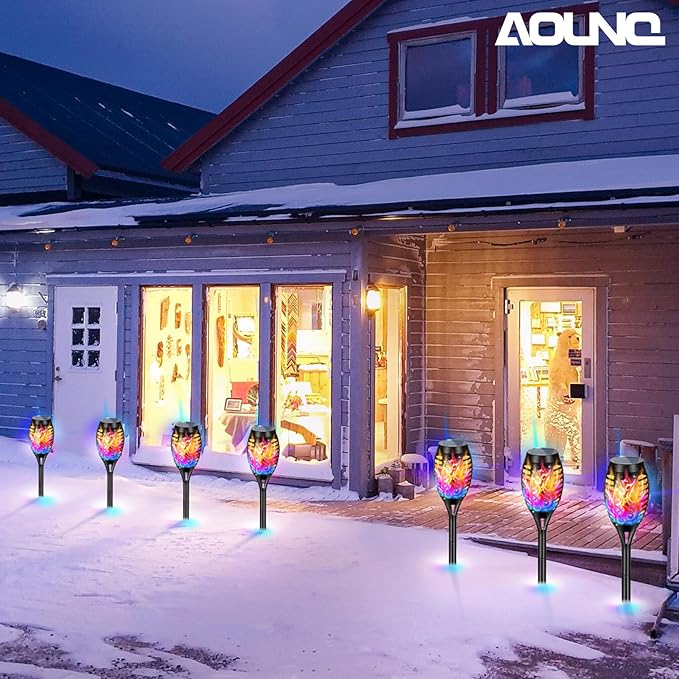 12 Pack Solar Torch Lights Outdoor Waterproof - Multicolor Flickering Flame, Outdoor Solar Garden Lights for Yard, Tiki Torches for Outside Patio Pathway Decorations-BloomoryGarden
