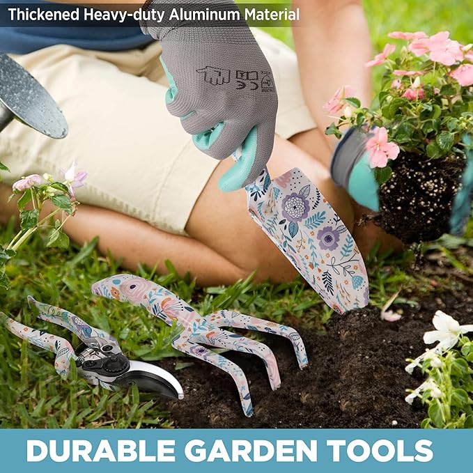 WORKPRO 5PCS Garden Tool Set, Aluminum Heavy Duty Gardening Tool Set with Garden Tool Bag, Outdoor Garden Hand Tools, Garden Gifts-BloomoryGarden