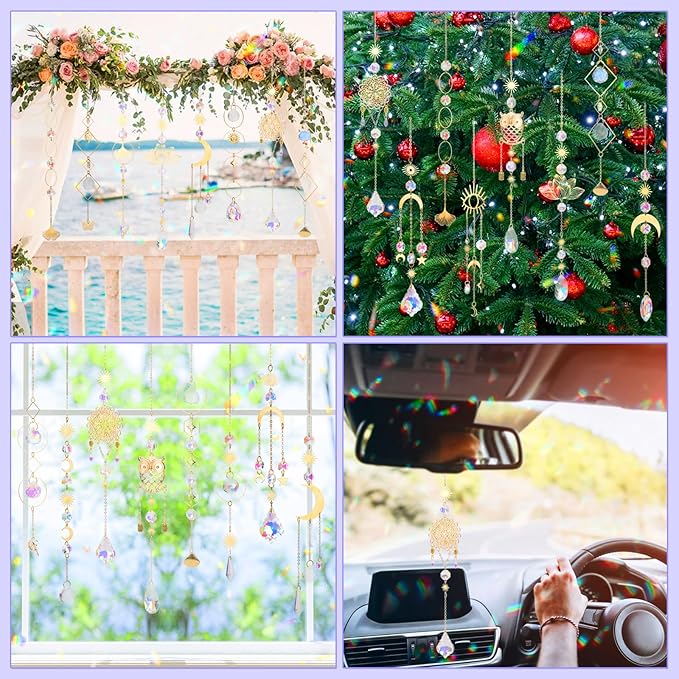 16 pcs Crystal Suncatcher, Colorful Suncatchers Sun Catchers Indoor Window Hanging Ornaments for Home Garden Ceiling Christmas Party Wedding Indoor Outdoor Decoration Prism Rainbow Maker-BloomoryGarden