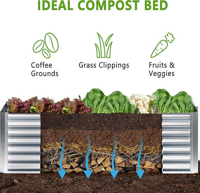 12x2x1FT Galvanized Raised Garden Bed,Planter Raised Beds-Metal Garden Box,Large Plant for Outdoor Planting, Vegetables Bed,Flower,Herb-Sliver-BloomoryGarden