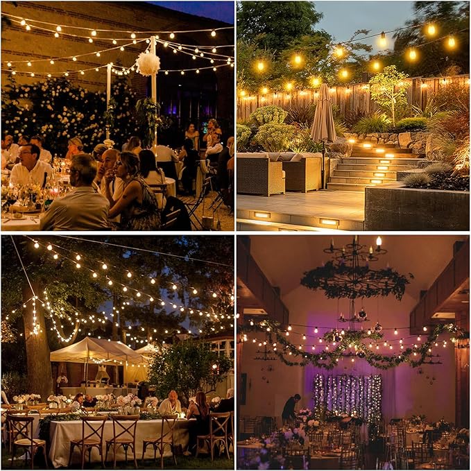 104FT(98+6) Solar String Lights Outdoor Waterproof, Solar Powered Patio Light with 30+2 Dimmable S14 Edison Bulbs Shatterproof & Remote Control, Solar String Lights for Outside Garden Backyard-BloomoryGarden