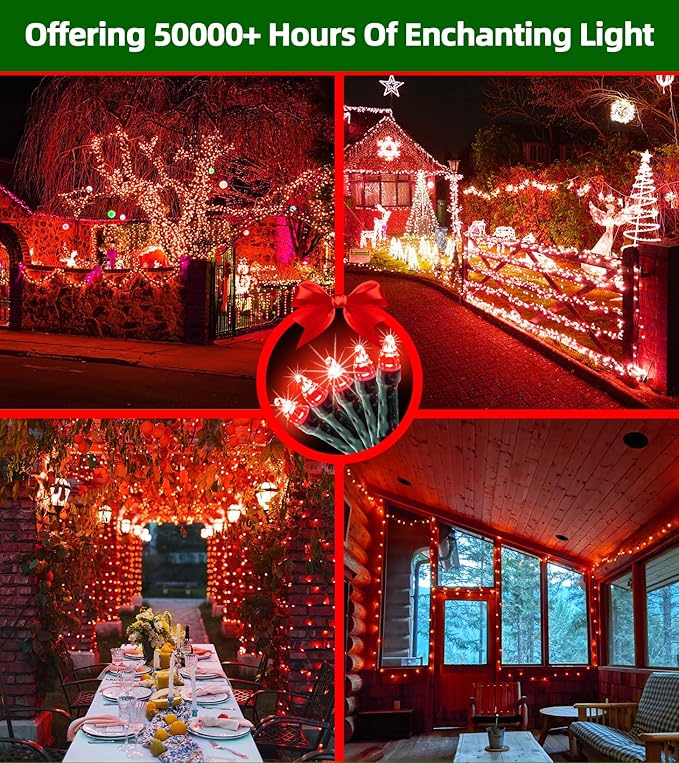 1500 LED 492FT Christmas Lights With Timer Memory - Green Wire String Lights for Indoor Outdoor Decorations, Christmas Tree, Party, Xmas, Wedding, Garden, Patio - Red-BloomoryGarden