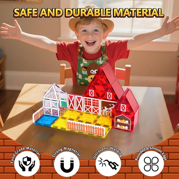 Magnetic Tiles Farm Animal Toys 66P - Build 4-Seasons Farm Scene, Farm Magnetic Blocks for Kids Ages 3-5 4-8 Boys Girls, STEM Magnet Toys for Classroom Indoor Outdoor, Kids Gift for Birthday Christmas-BloomoryGarden