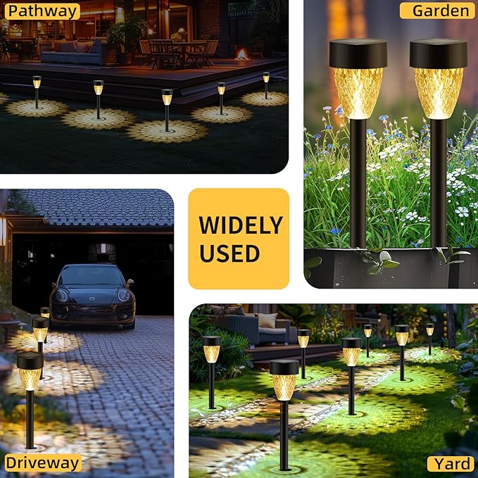 12 Pack Solar Lights Outdoor Waterproof, New Upgraded Solar Garden Lights Up to 12 Hrs Auto On/Off,Solar Pathway Lights Outdoor Outside Lights for Yard Patio,Lawn,Landscape and Pool Decor(3000K)-BloomoryGarden