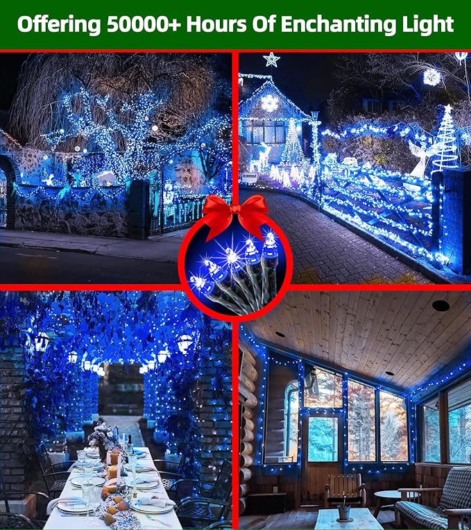 1500 LED 492ft Outdoor Christmas Lights Decorations, Green Wire LED String Lights with Timer Memory, Twinkle Lighs for Indoor Outdoor Party, Tree Wedding, Garden, Patio (Blue)-BloomoryGarden