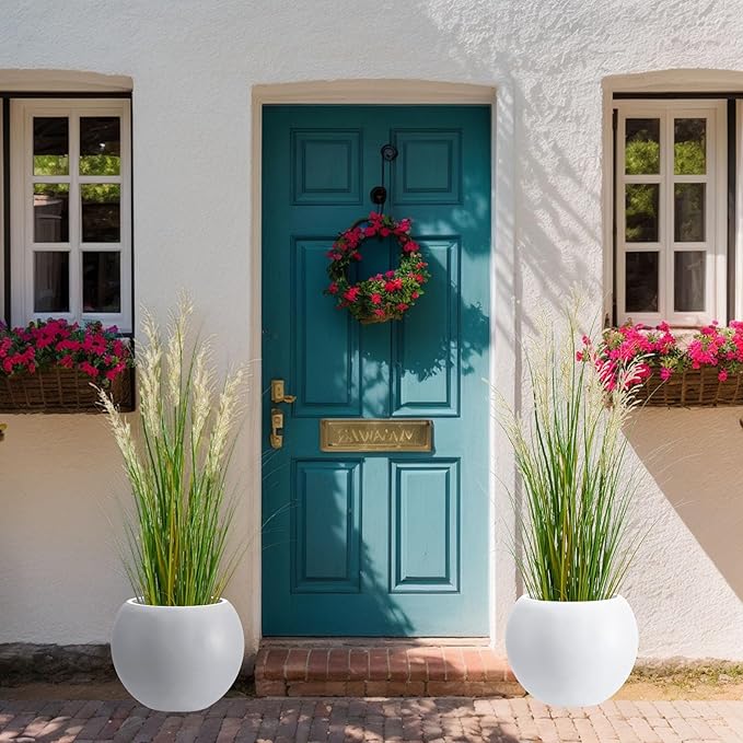 13.5 H x 17" Dia (12" Pot Opening) Round Fiberstone Planter with Drainage Hole, White, Indoor/Outdoor Large Plant Pot for Home Patio Garden, Ideal for Large Plants-BloomoryGarden