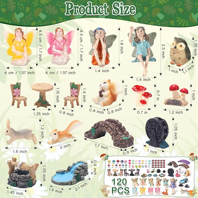 120 Pieces Garden Kit Accessories Garden Animals Miniatures Fairies Miniature Figurines Micro Landscape Ornaments DIY Kit for Outdoor Yard Lawn-BloomoryGarden