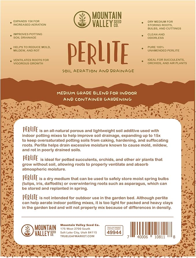 Horticultural Grade Perlite - Five 8 Quart Bag ~2 Lbs Each - Grade 1, Fine Coarseness (~1/8 Inch Particles) - Soil Amendment Additive - for Growth, Aeration & Drainage for Potting Mix