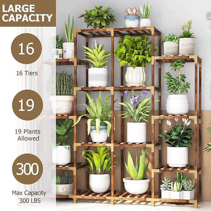 HOMKIRT 16 Tier Plant Stand Indoor Outdoor, Large Tall Plant Shelf Rack for Multiple Pots Table Holder Flower Stand for Patio Porch Living Room Balcony Corner Garden Office Boho Decor